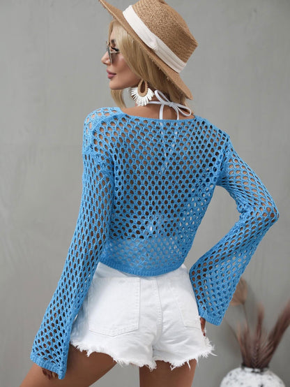 Cropped flared sleeve cover-up 