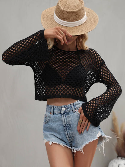 Cropped flared sleeve cover-up 