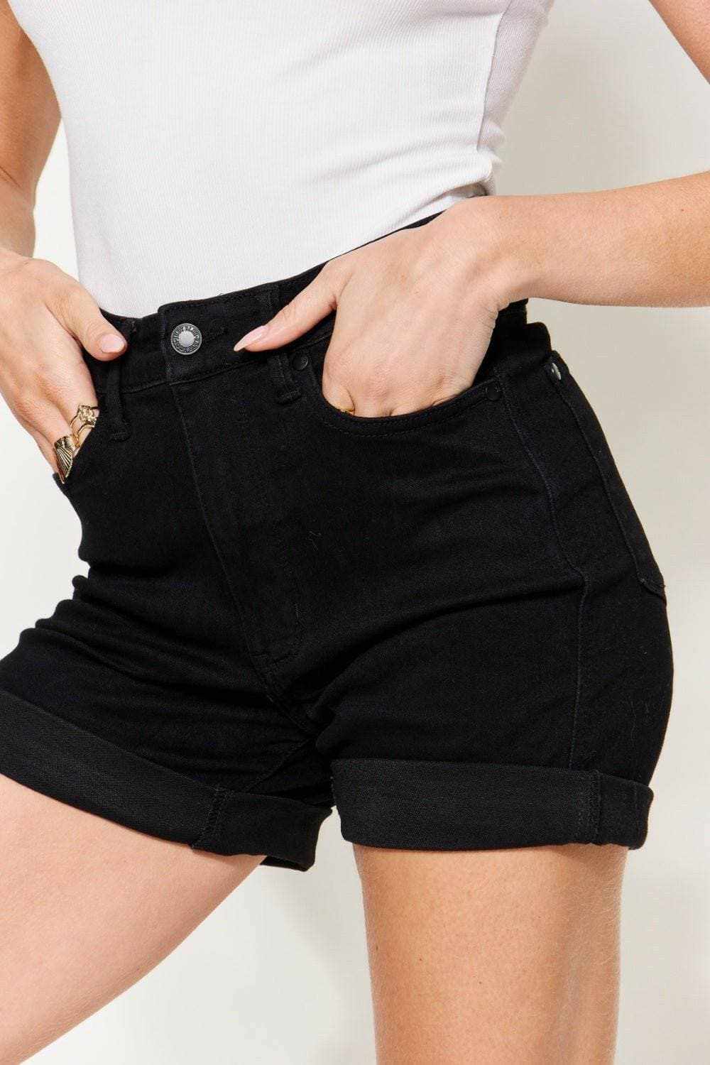 Cuffed high-rise denim shorts by Judy Blue - Love Salve 