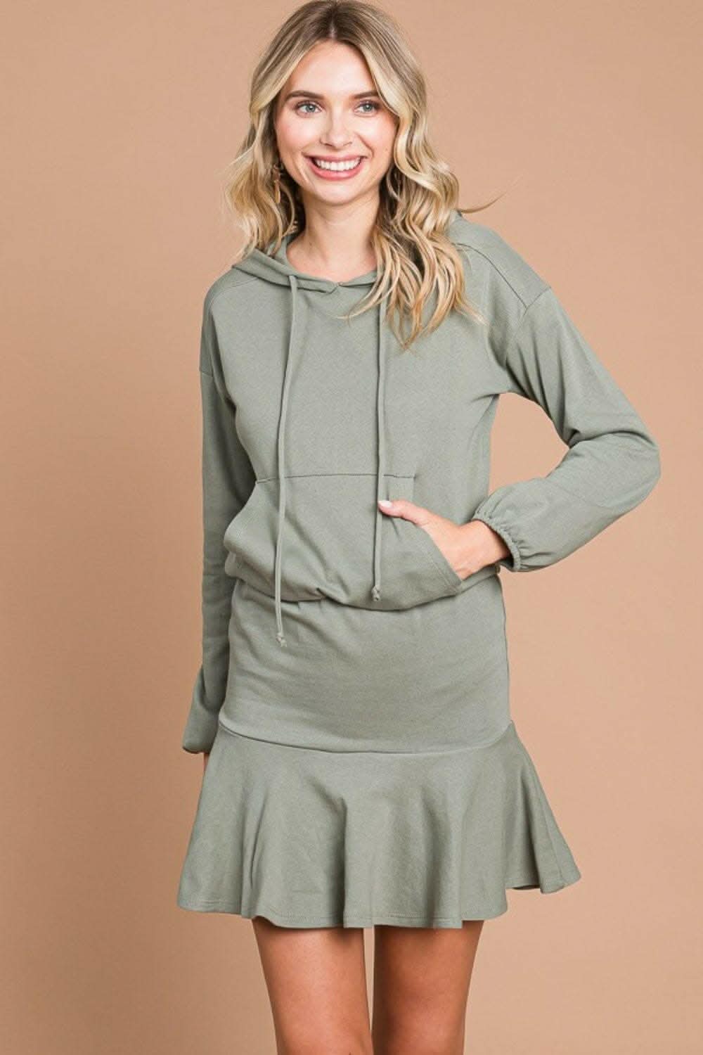 Culture Code Chic Drawstring Hooded Mini Dress with Dropped Shoulder 