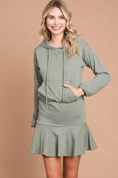 Culture Code Chic Drawstring Hooded Mini Dress with Dropped Shoulder 
