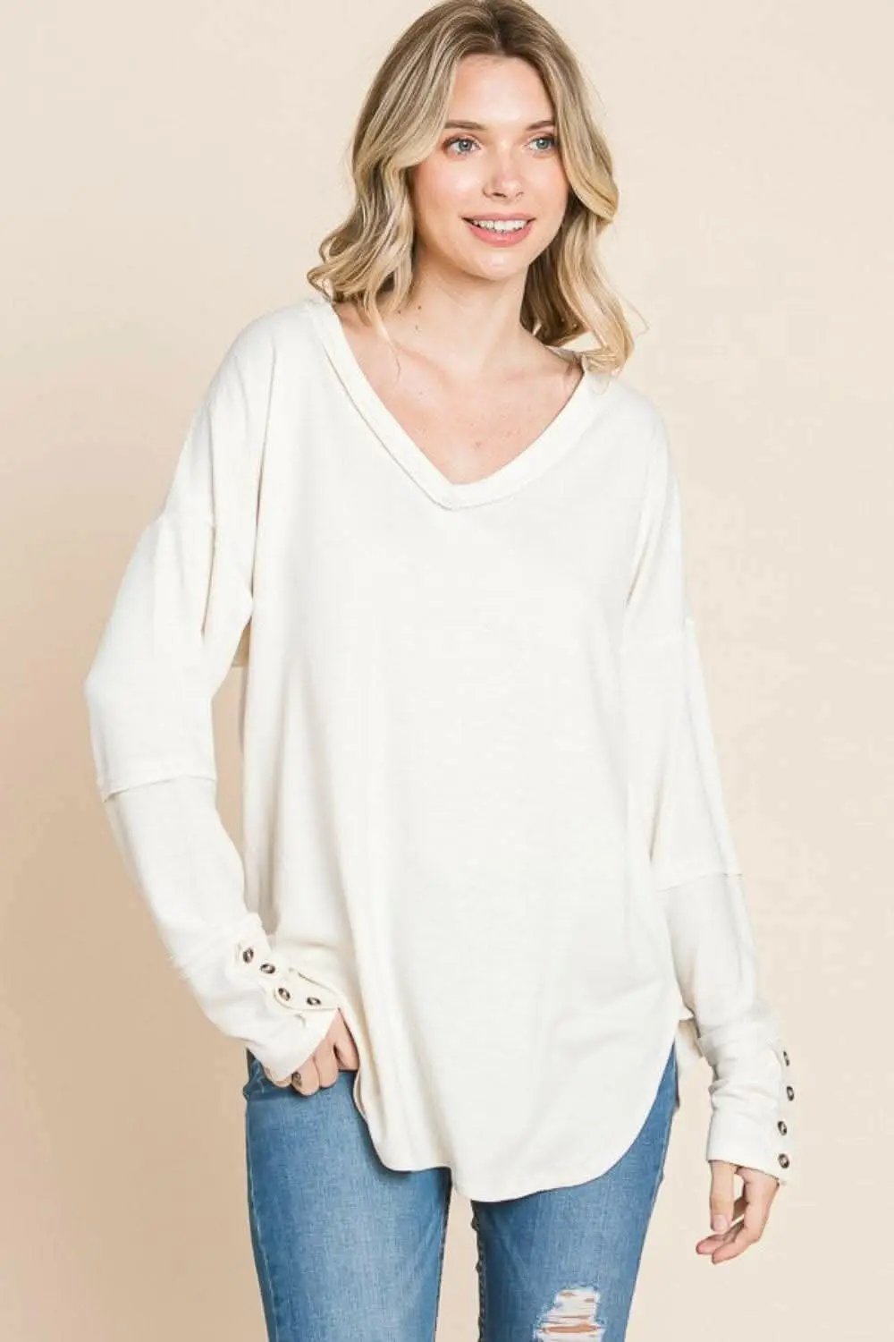 Culture Code Full Size V-Neck Dropped Shoulder Blouse - Love Salve 