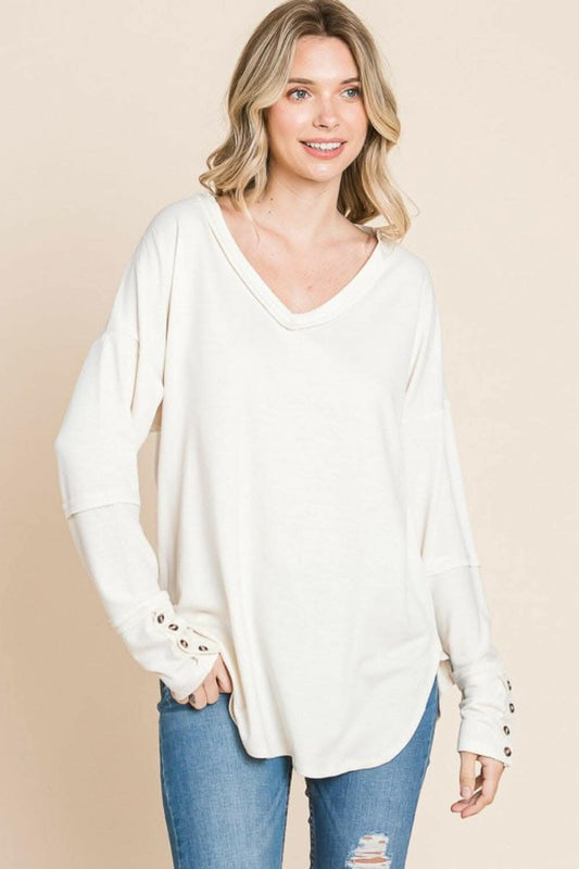 Culture Code Full Size V-Neck Dropped Shoulder Blouse - Love Salve 