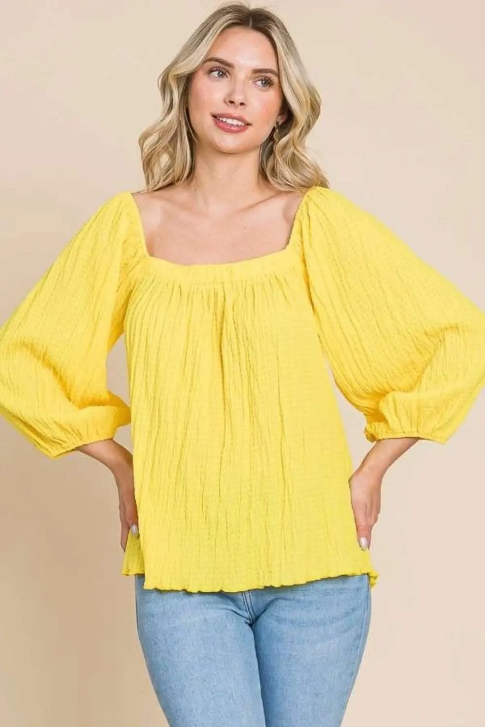 Culture Code Texture Square Neck Puff Sleeve Top - Love Salve 