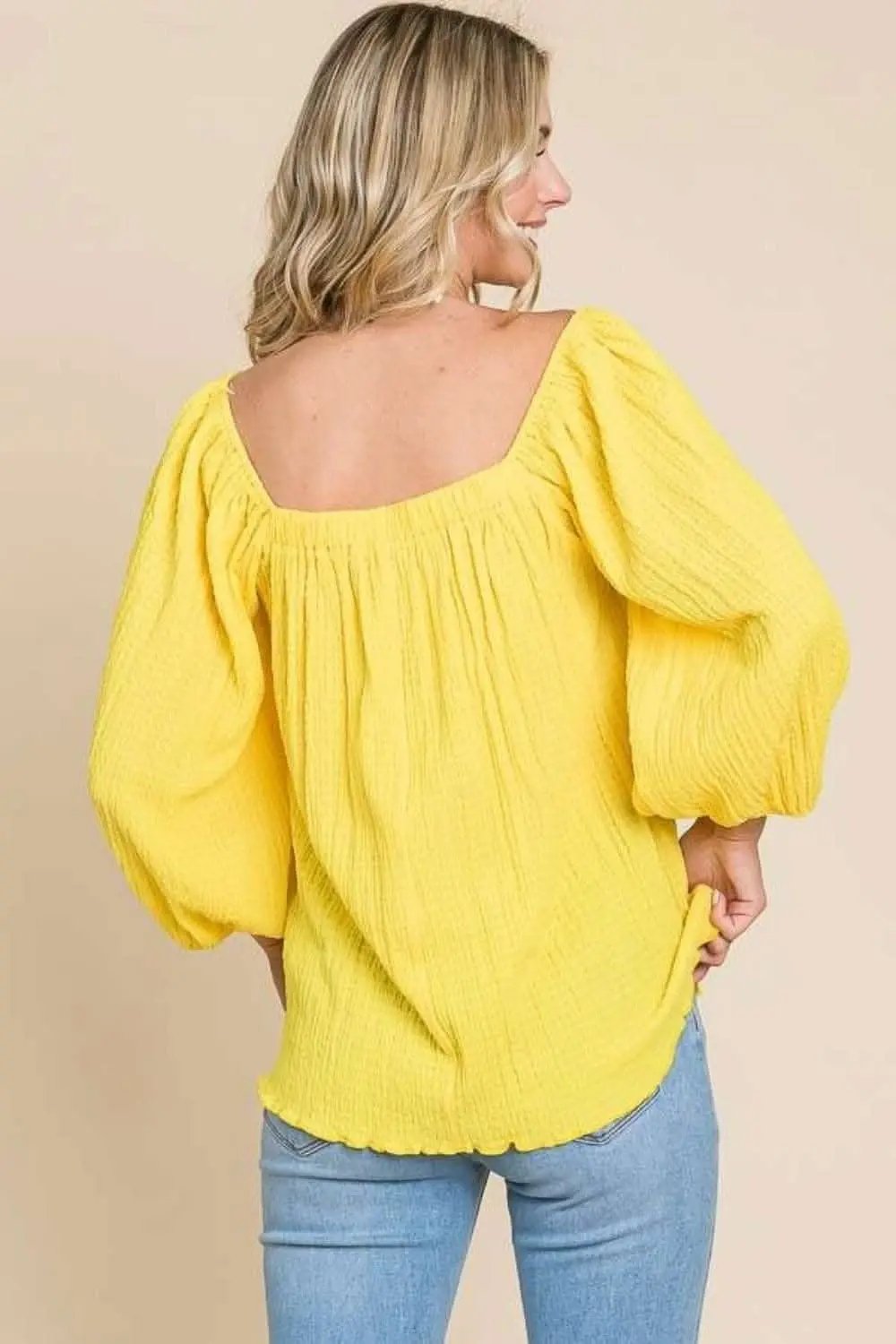 Culture Code Texture Square Neck Puff Sleeve Top - Love Salve 
