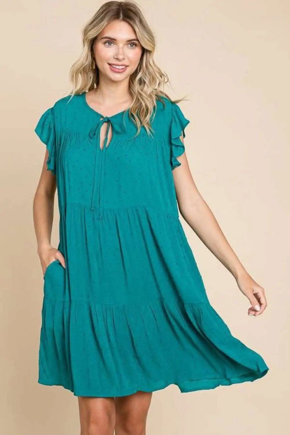 Culture Code Tiered Ruffle Dress with Pockets and Cap Sleeves - Love Salve 