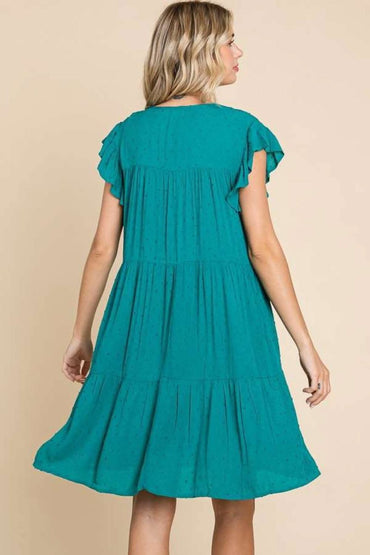 Culture Code Tiered Ruffle Dress with Pockets and Cap Sleeves - Love Salve 
