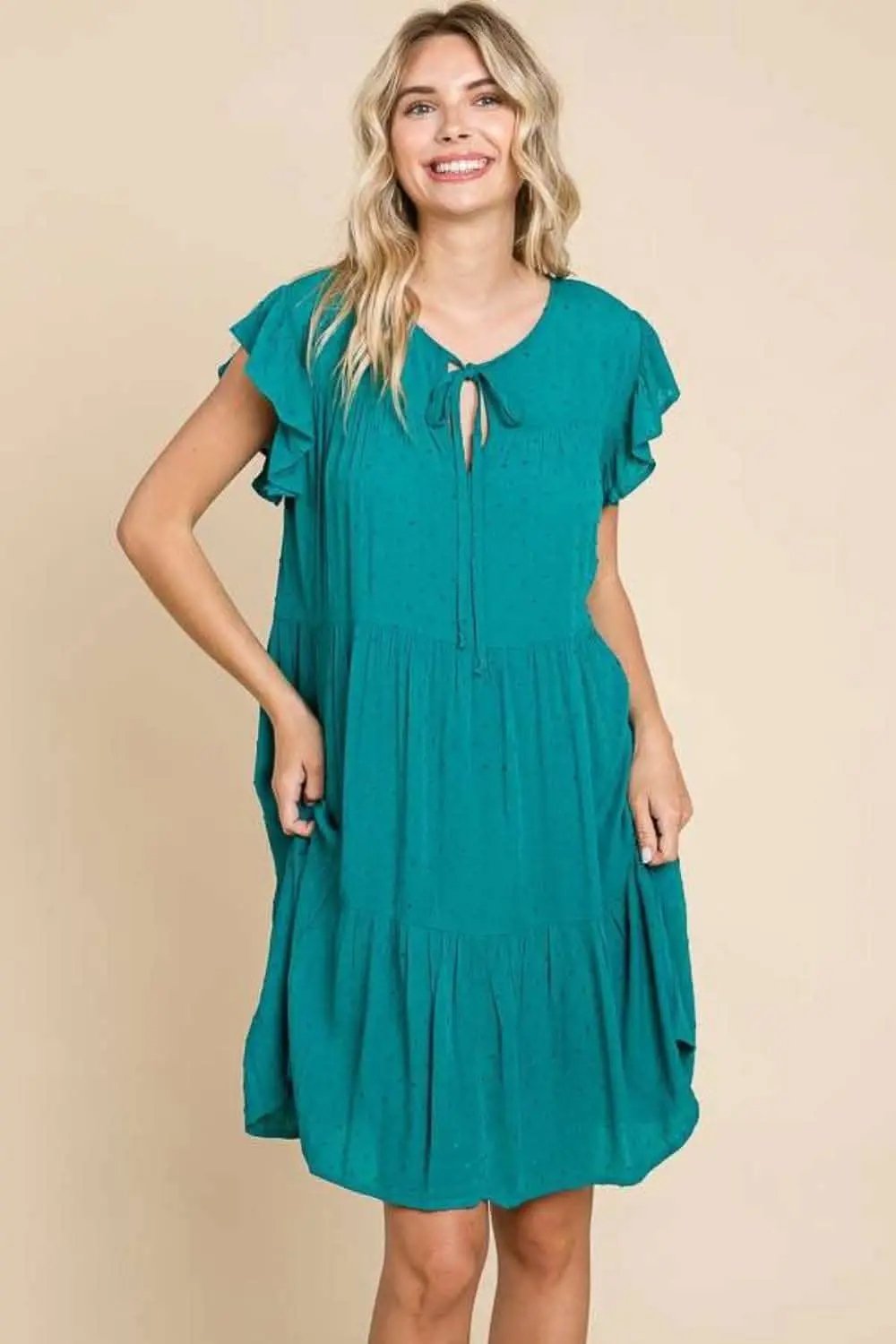 Culture Code Tiered Ruffle Dress with Pockets and Cap Sleeves - Love Salve 