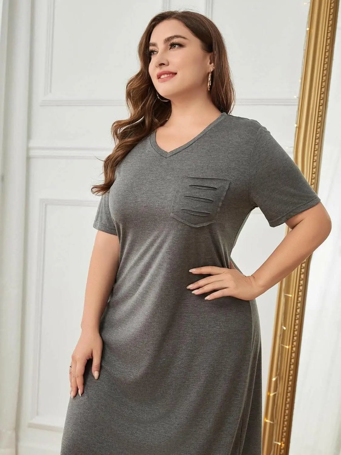Curvy Chic V-Neck Dress with Pockets - Love Salve 
