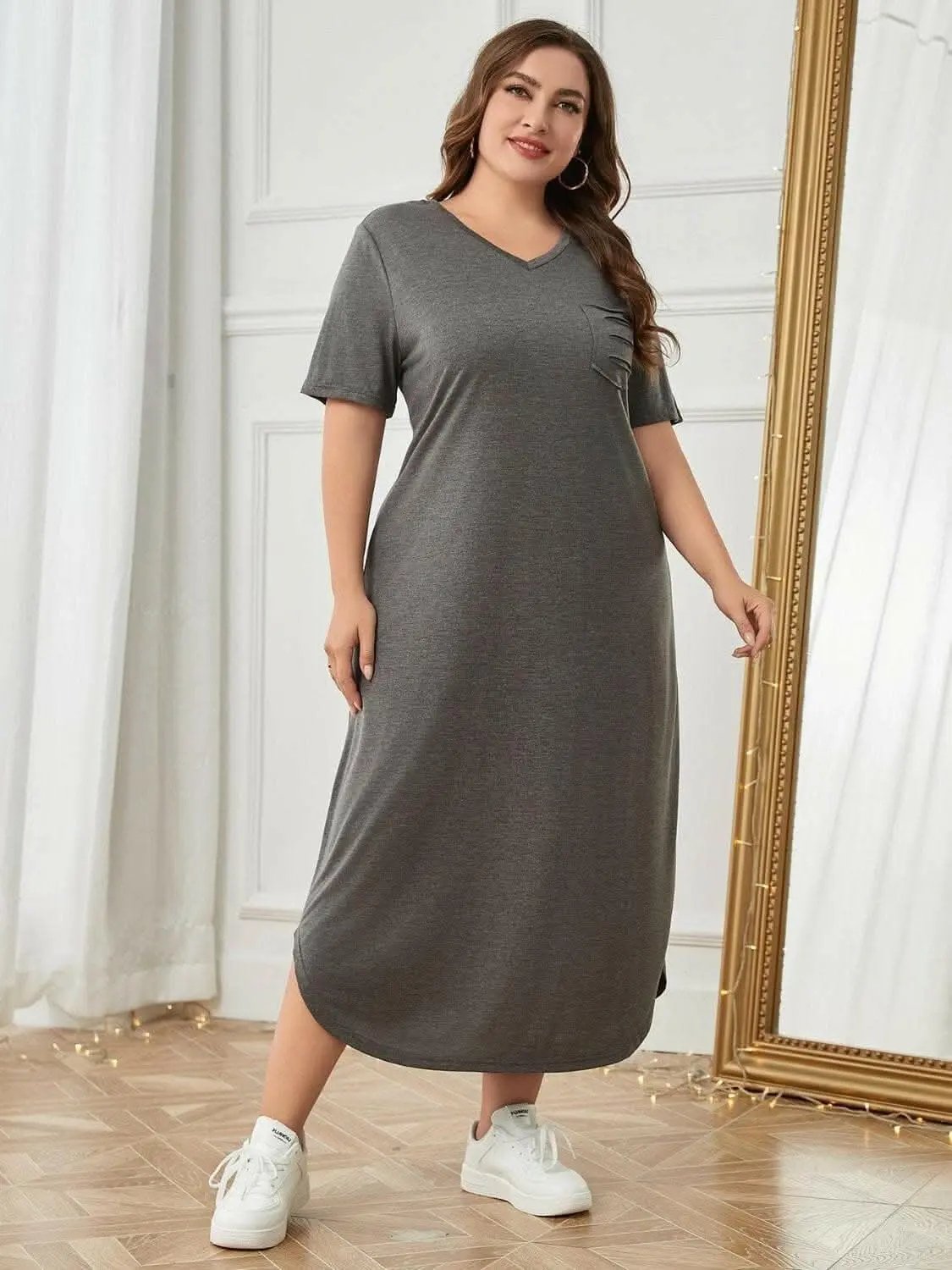 Curvy Chic V-Neck Dress with Pockets - Love Salve 