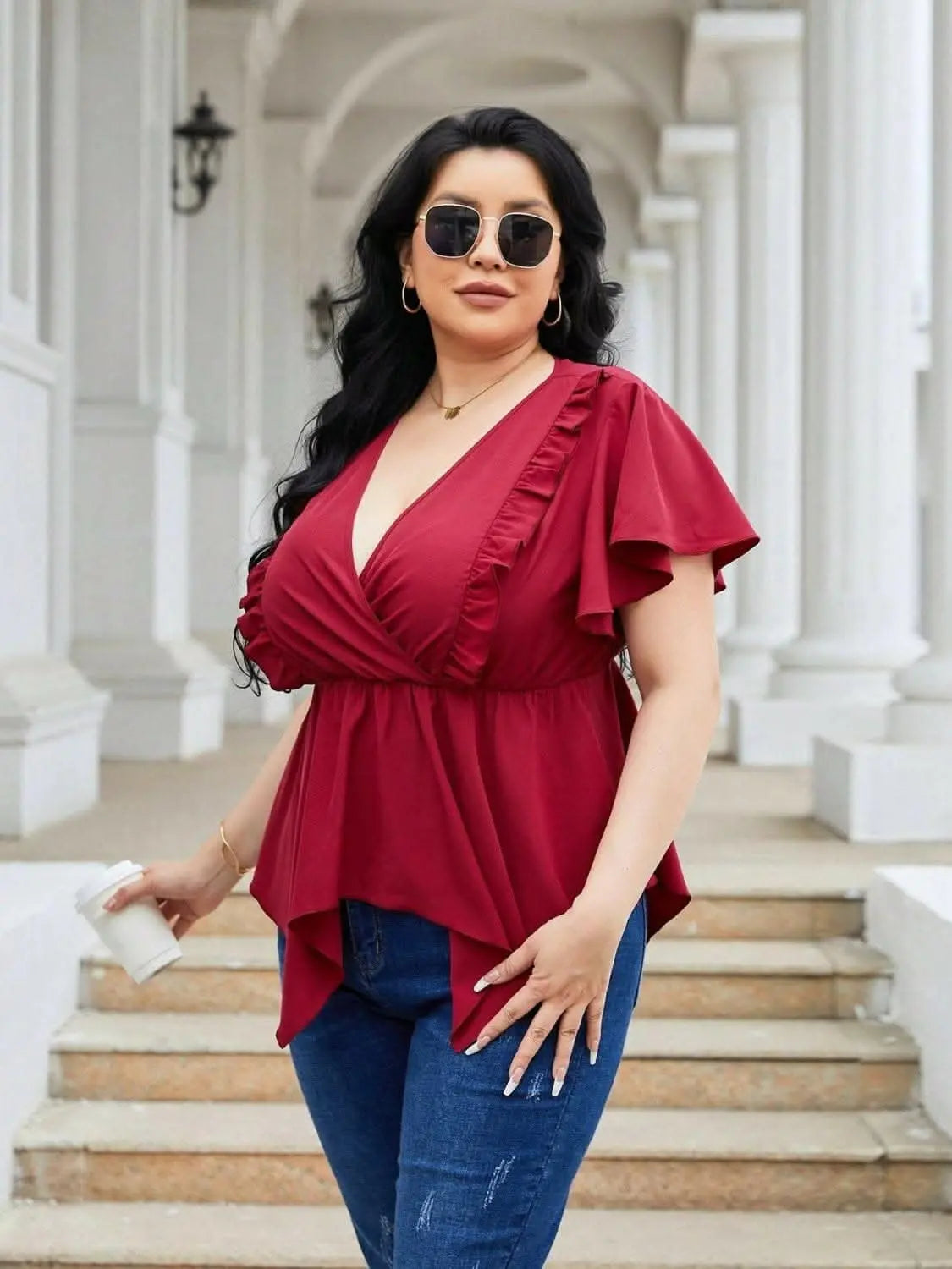 Curvy charm flutter sleeve blouse - Love Salve 