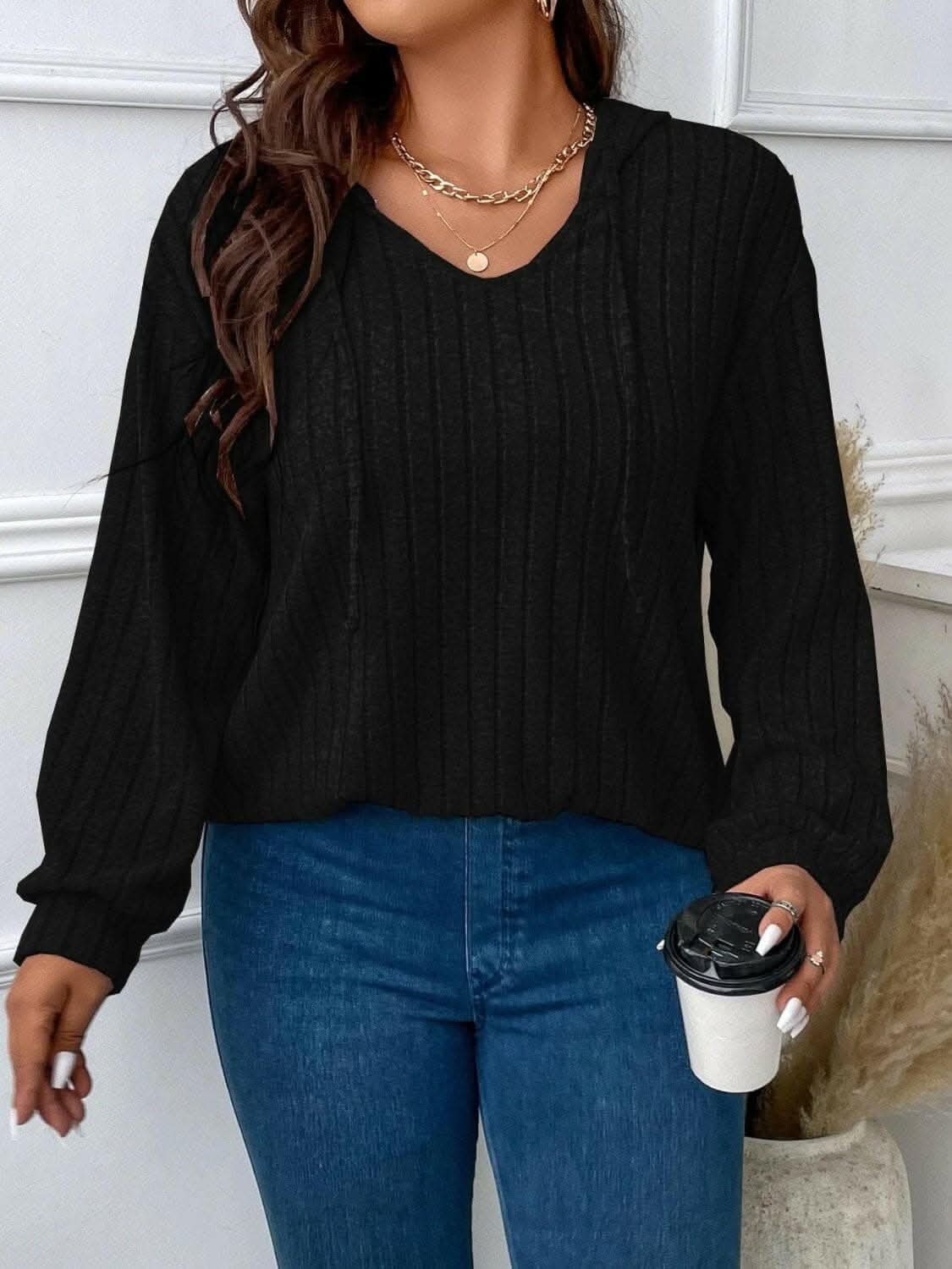 Curvy fit cinch-waist hoodie tee - Love Salve 
