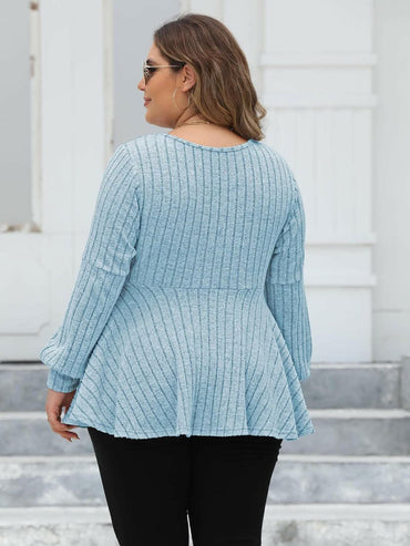 Curvy ribbed v-neck top L-3XL - Love Salve 