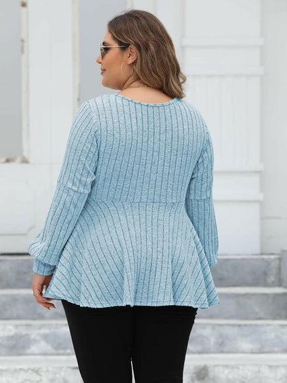 Curvy ribbed v-neck top L-3XL - Love Salve 