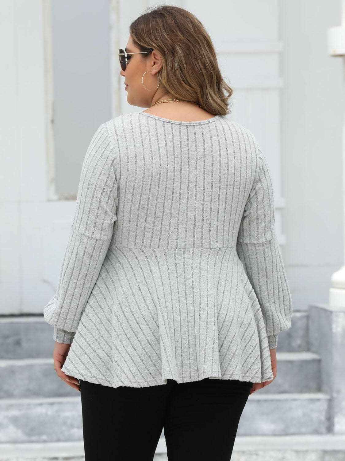 Curvy ribbed v-neck top L-3XL - Love Salve 
