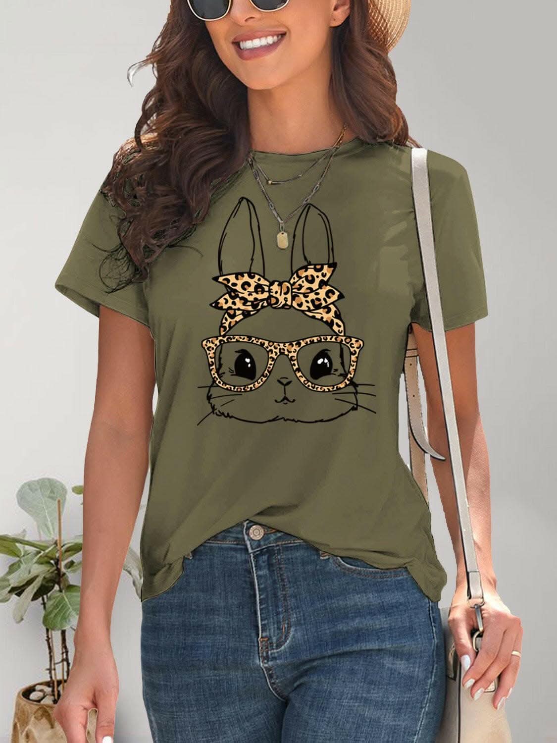 Cute rabbit print tee - comfy fit 
