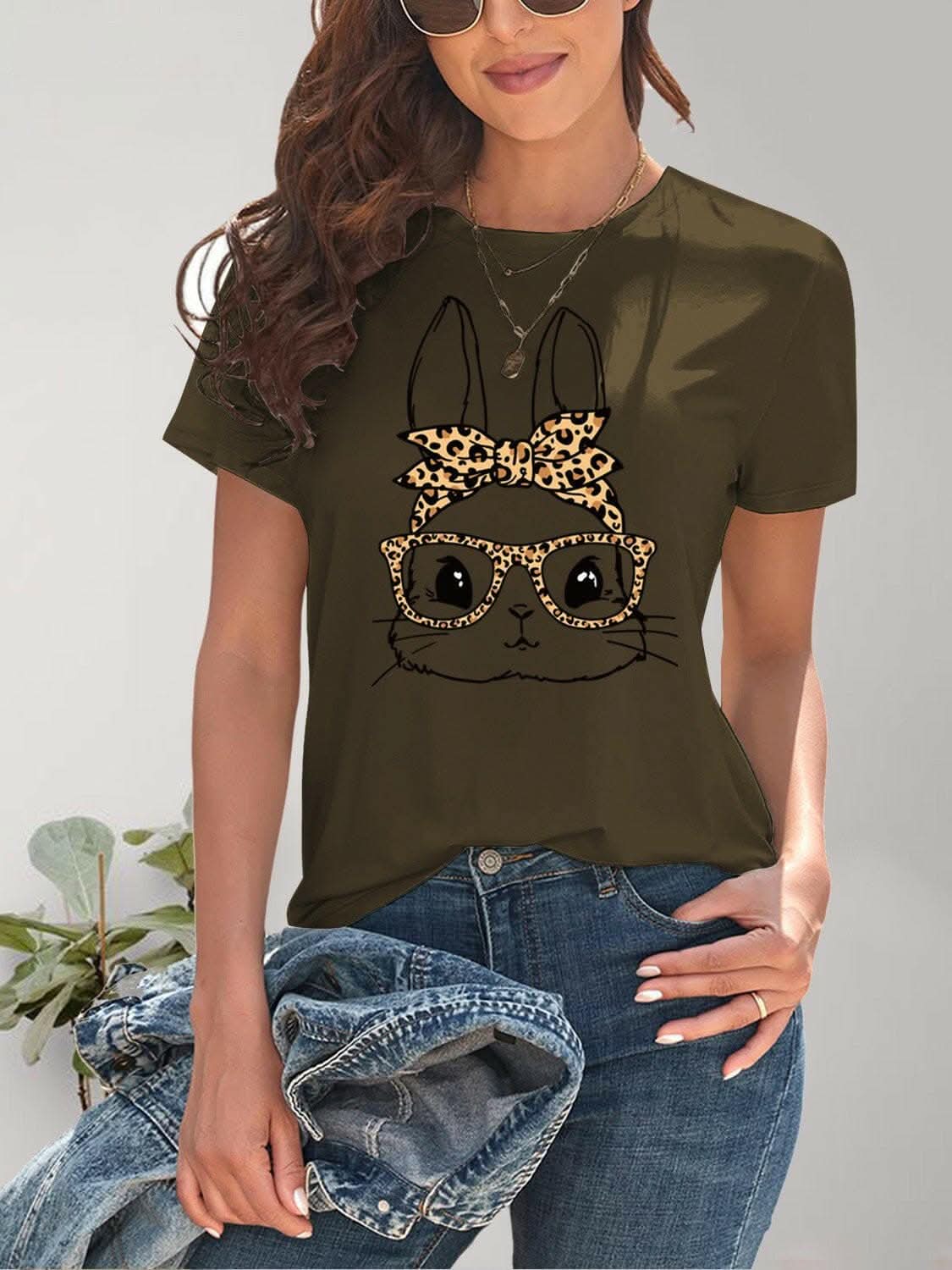 Cute rabbit print tee - comfy fit 