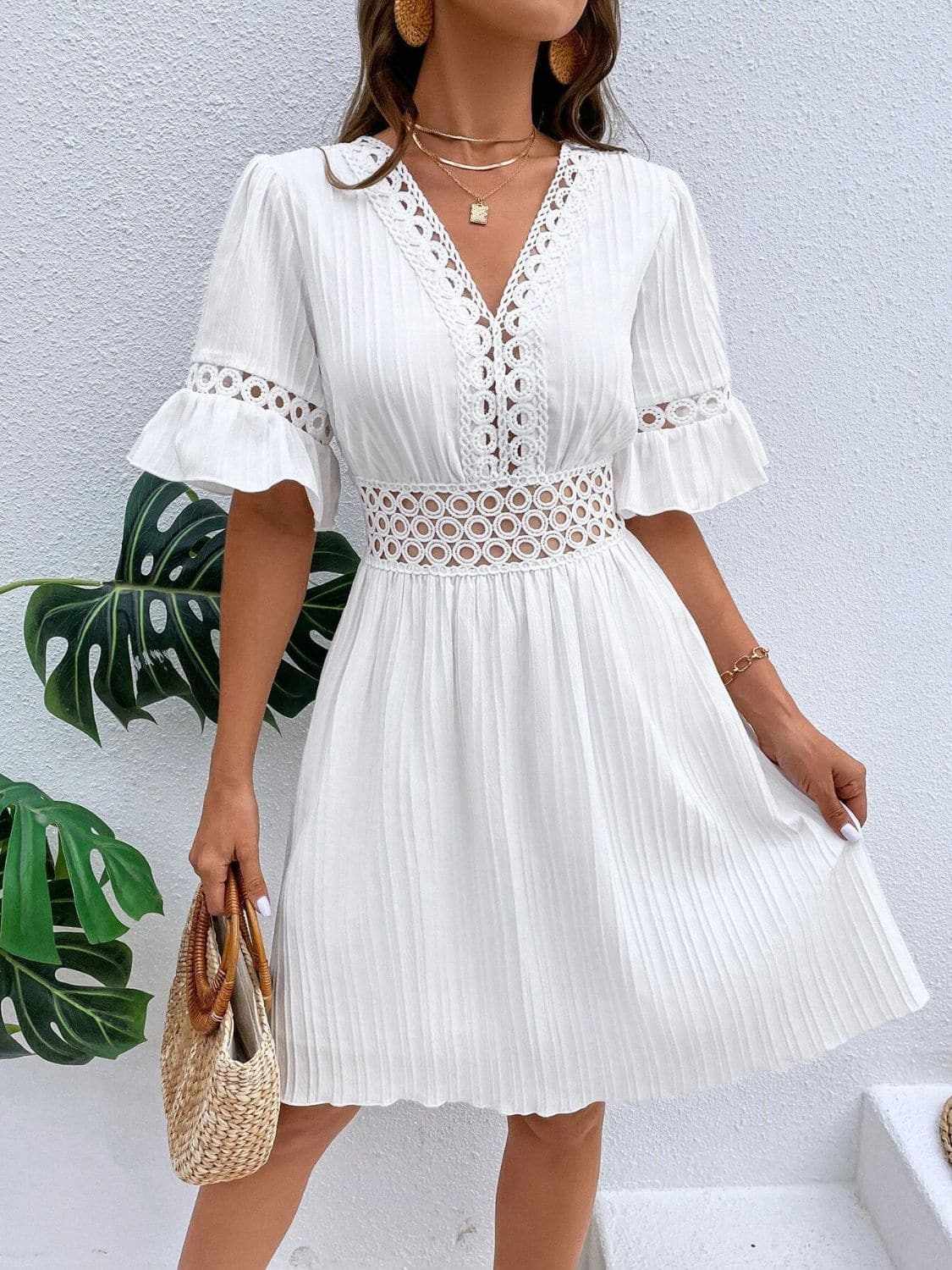 Cutout flounce sleeve mini dress - Love Salve 