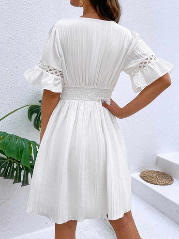 Cutout flounce sleeve mini dress - Love Salve 