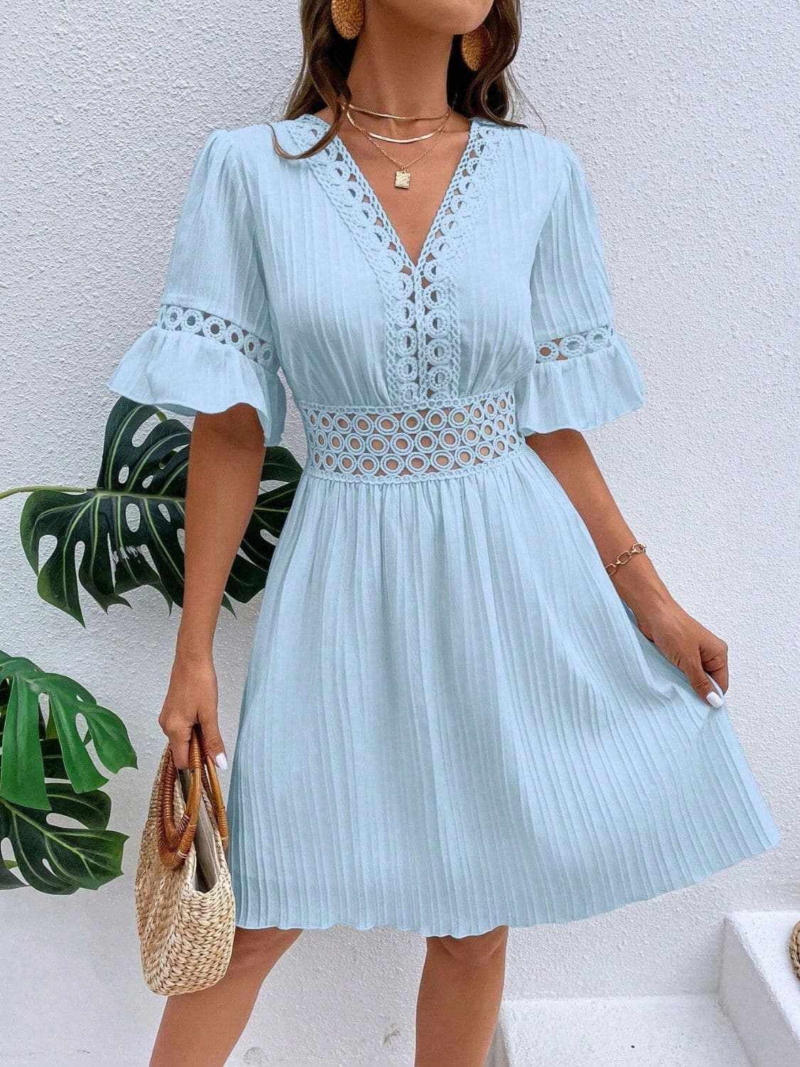 Cutout flounce sleeve mini dress - Love Salve 