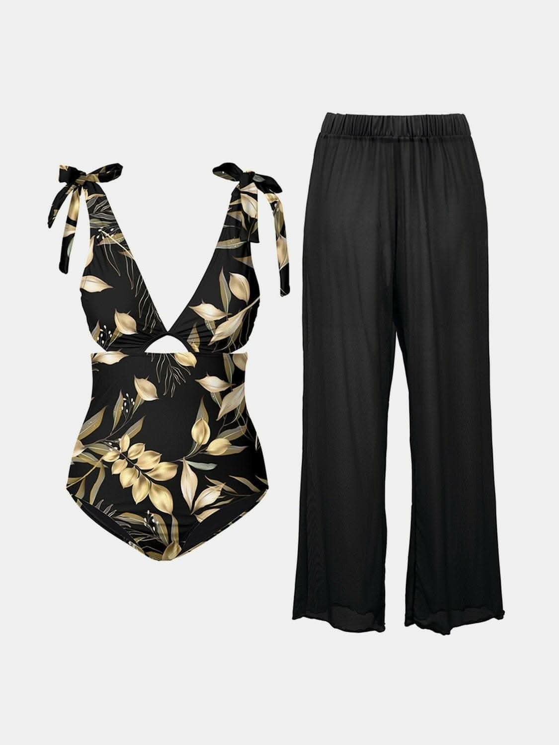 Cutout swimsuit set with pants 