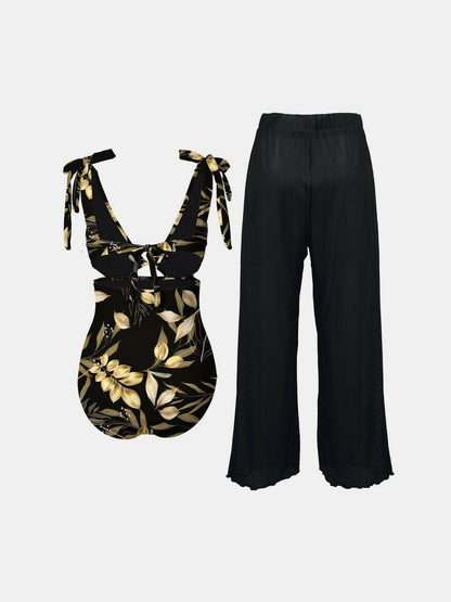 Cutout swimsuit set with pants 
