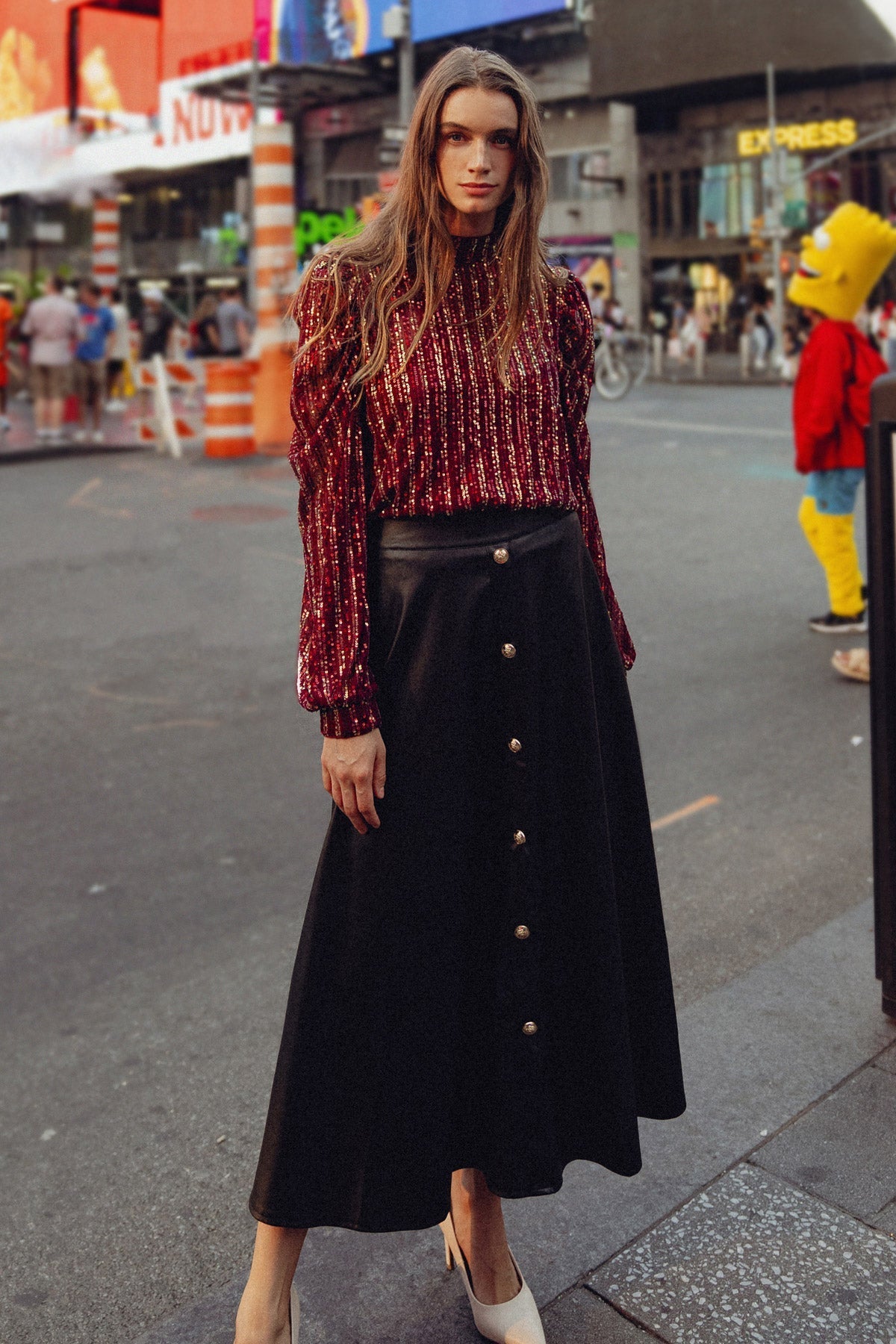 MOONLIT LOVE FAUX LEATHER MIDI SKIRT Flying Tomato