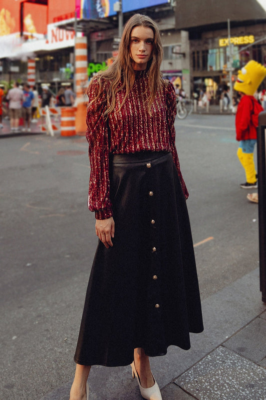 MOONLIT LOVE FAUX LEATHER MIDI SKIRT Flying Tomato