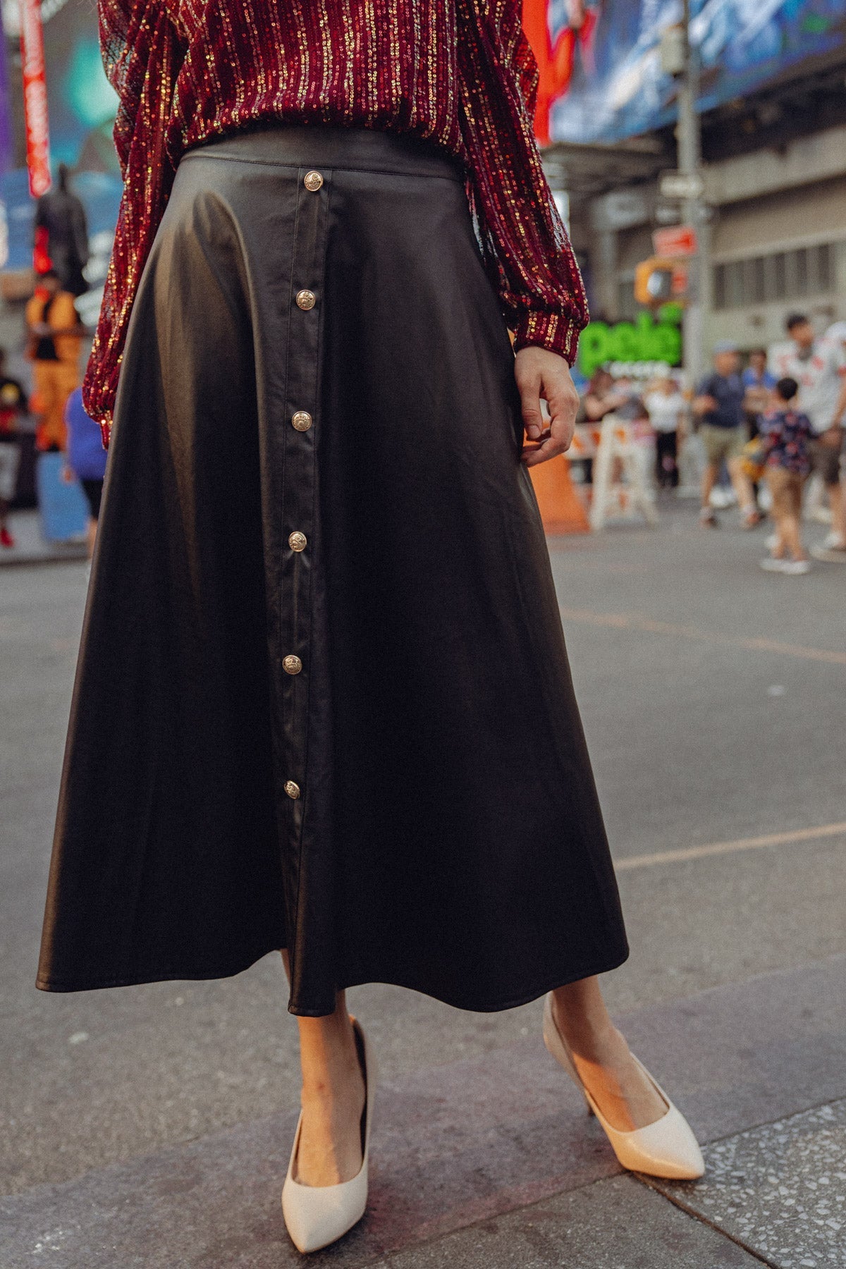 MOONLIT LOVE FAUX LEATHER MIDI SKIRT Flying Tomato