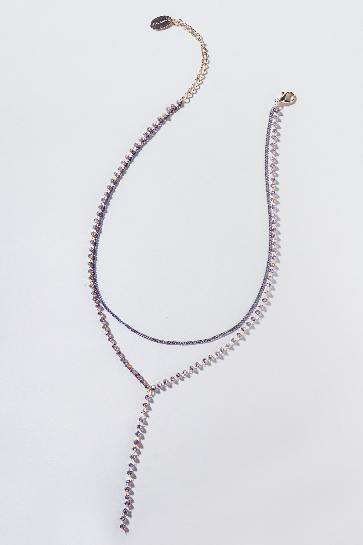 Beaded Y Necklace With Sterling Chain And Zirconia Pendant