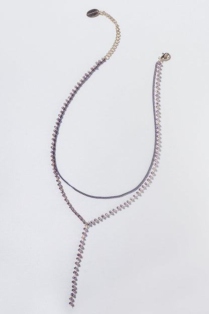 Beaded Y Necklace With Sterling Chain And Zirconia Pendant