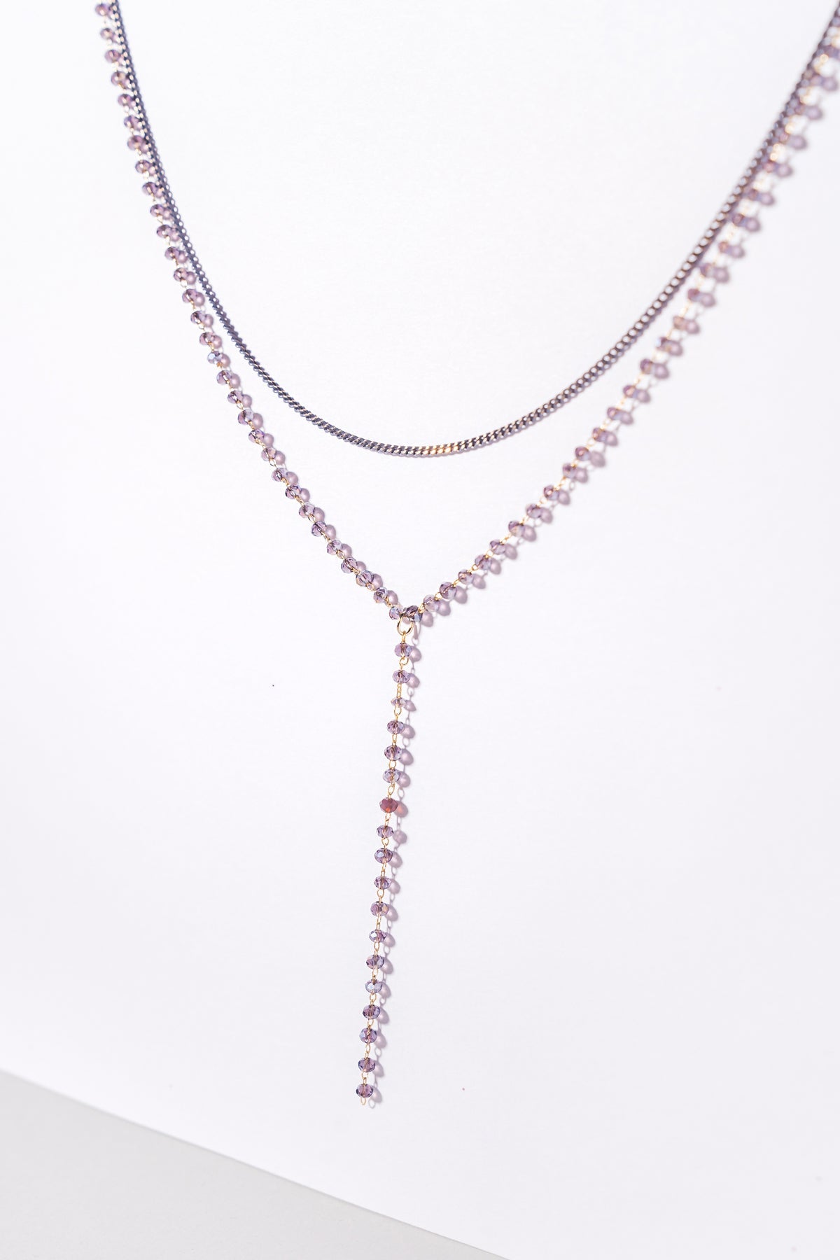 Beaded Y Necklace With Sterling Chain And Zirconia Pendant