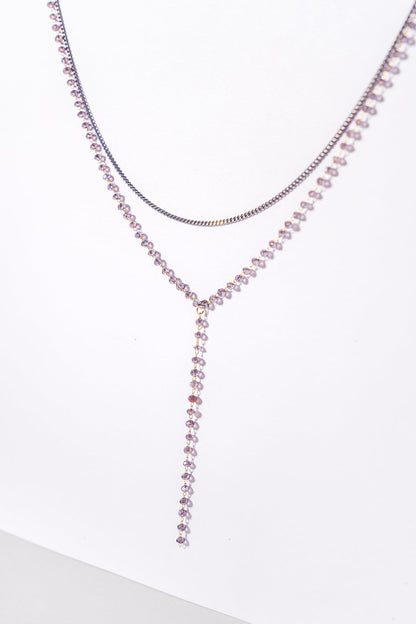 Beaded Y Necklace With Sterling Chain And Zirconia Pendant