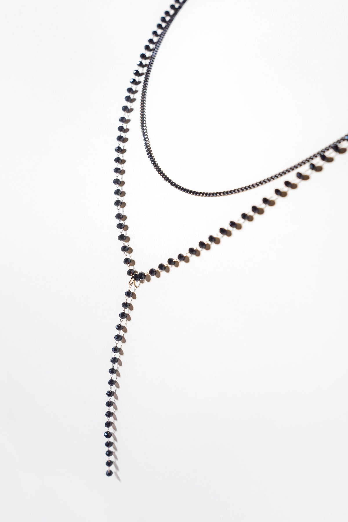 Beaded Y Necklace With Sterling Chain And Zirconia Pendant