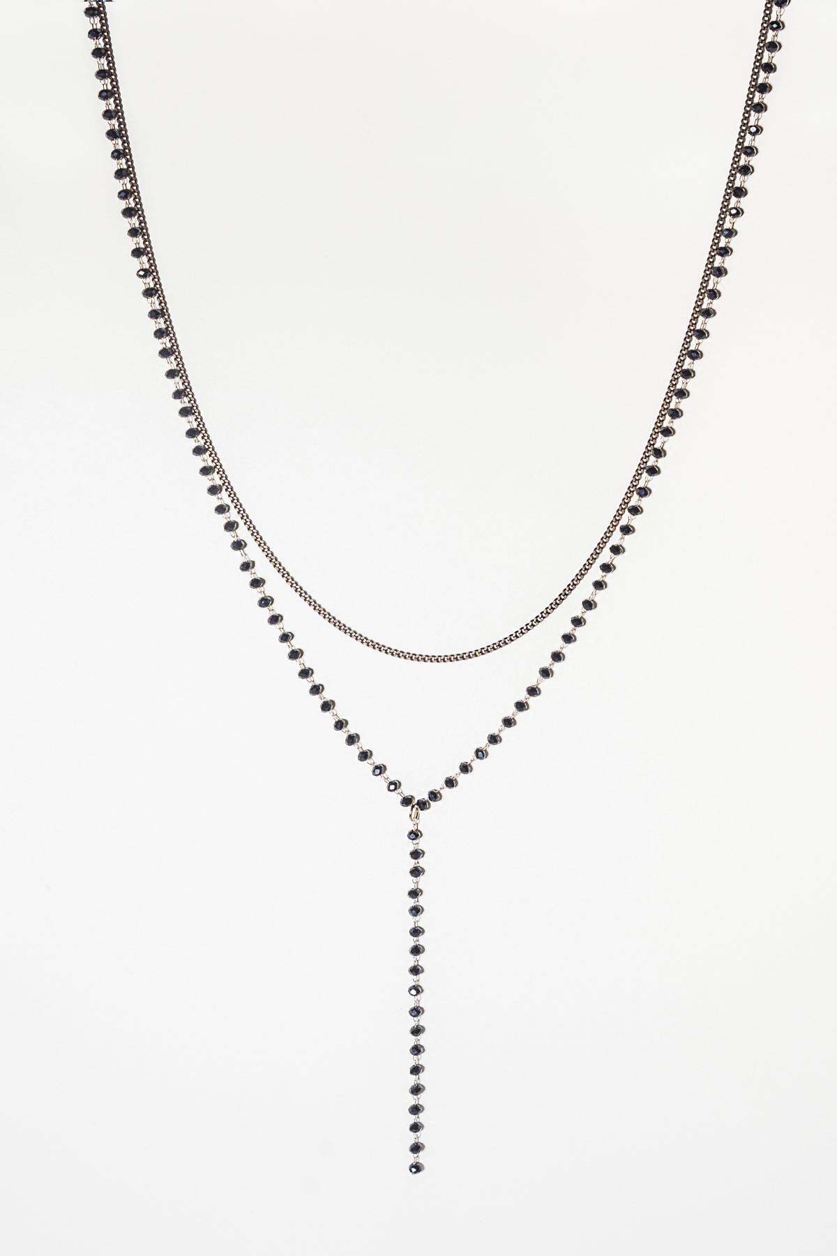 Beaded Y Necklace With Sterling Chain And Zirconia Pendant