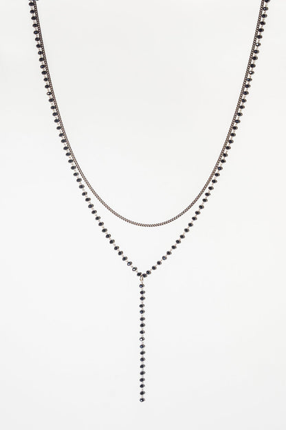 Beaded Y Necklace With Sterling Chain And Zirconia Pendant