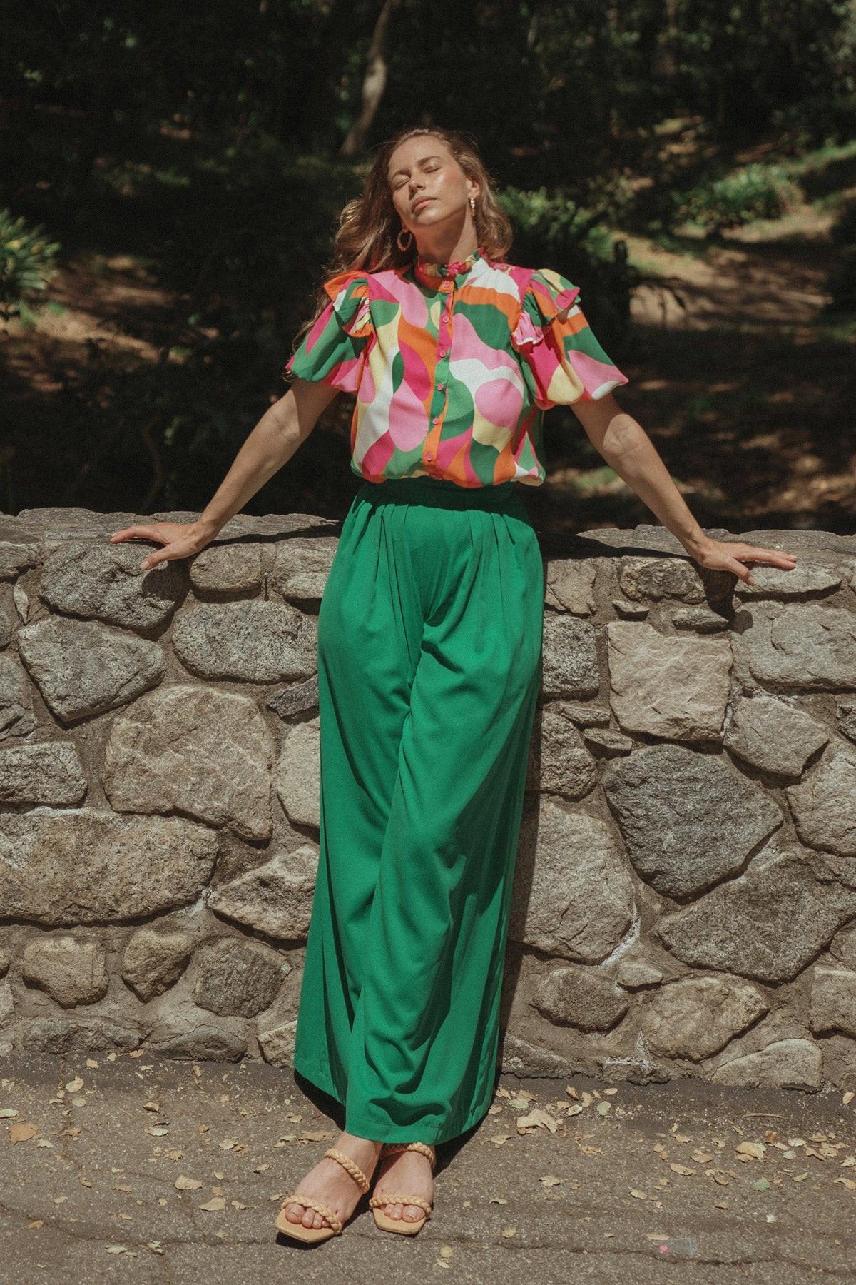 Flying Tomato AT THE WISHING WELL WOVEN PANTS, full view, featuring a distinctive woven pattern and relaxed fit for quality c
