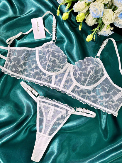 White Embroidery Lingerie Set for Romantic Nights