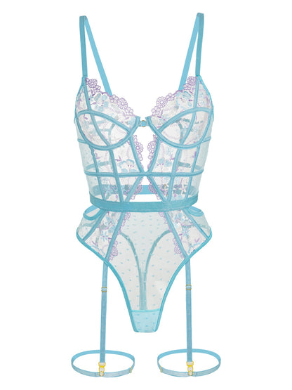 Indigo Dreams Floral French-inspired Sensual Bodysuit for Elegance