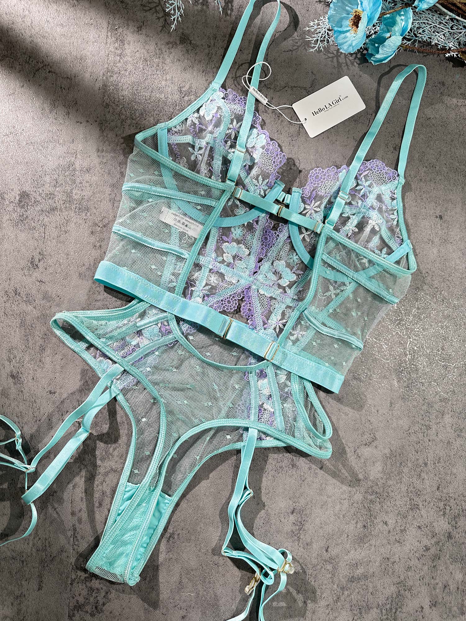 Indigo Dreams Floral French-inspired Sensual Bodysuit Hello.LA.Girl