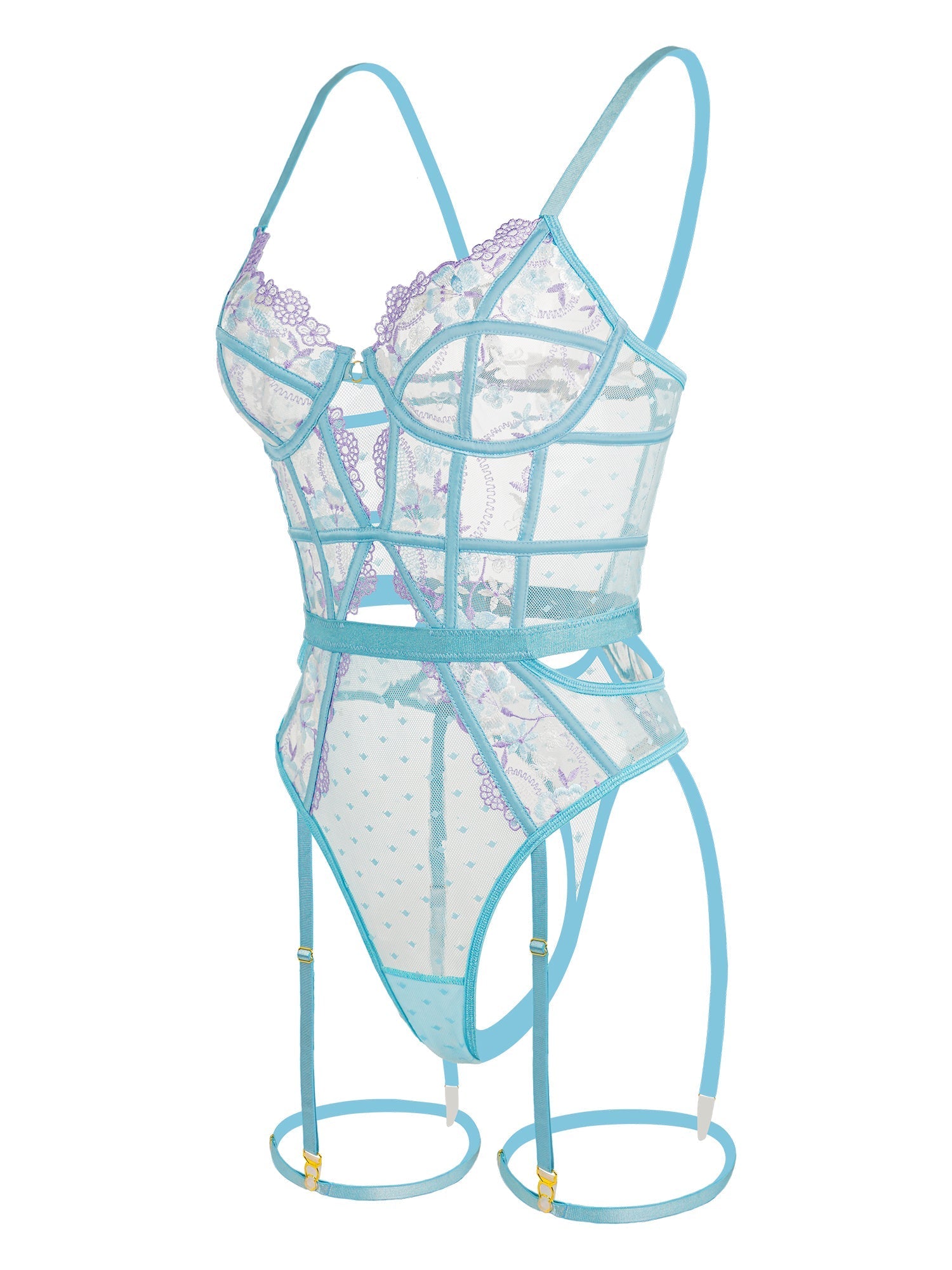 Indigo Dreams Floral Embroidered Bodysuit French Inspired Hello.LA.Girl