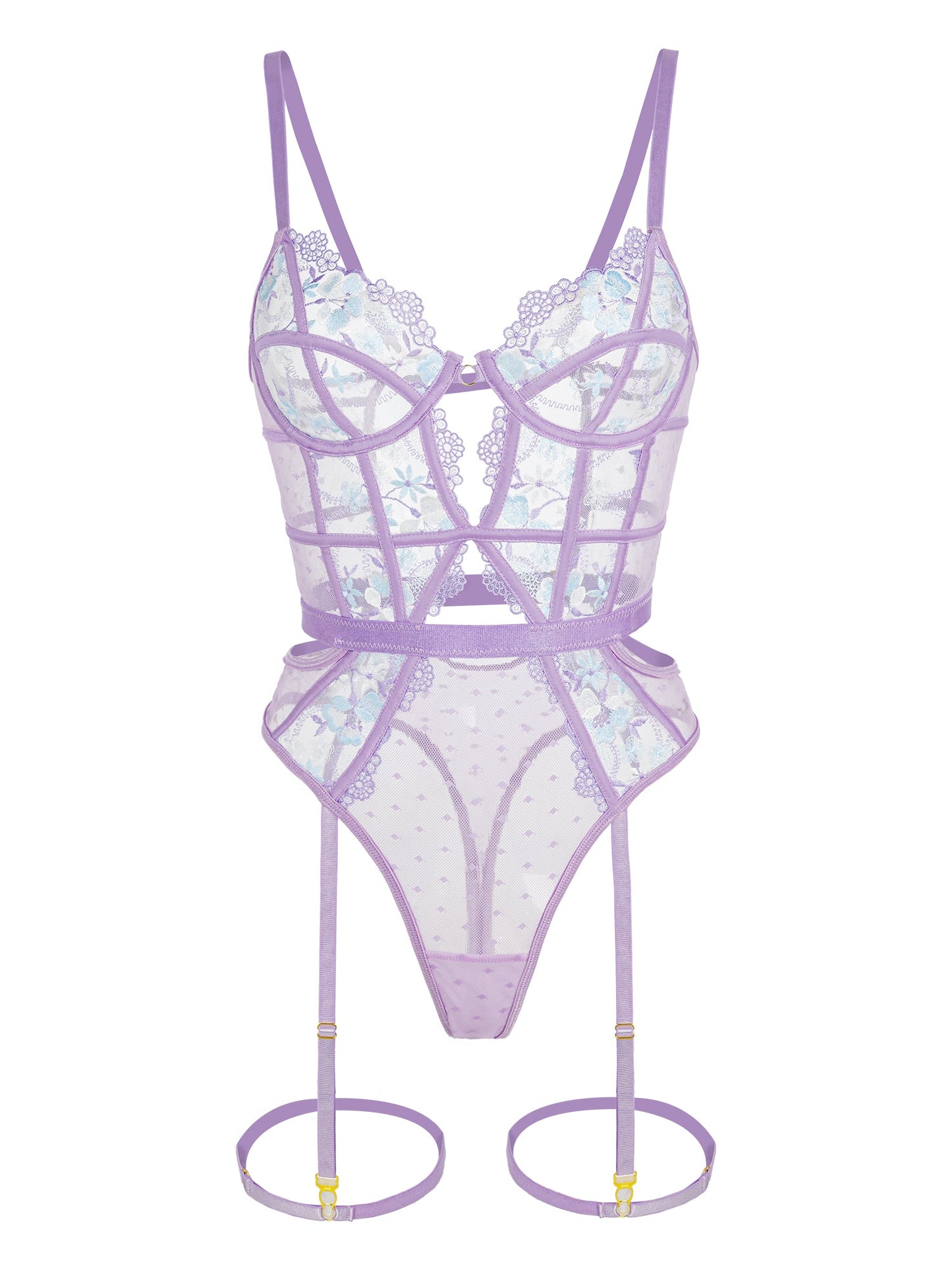 Lavender Blossom Embroidered French-Inspired Bodysuit Lingerie