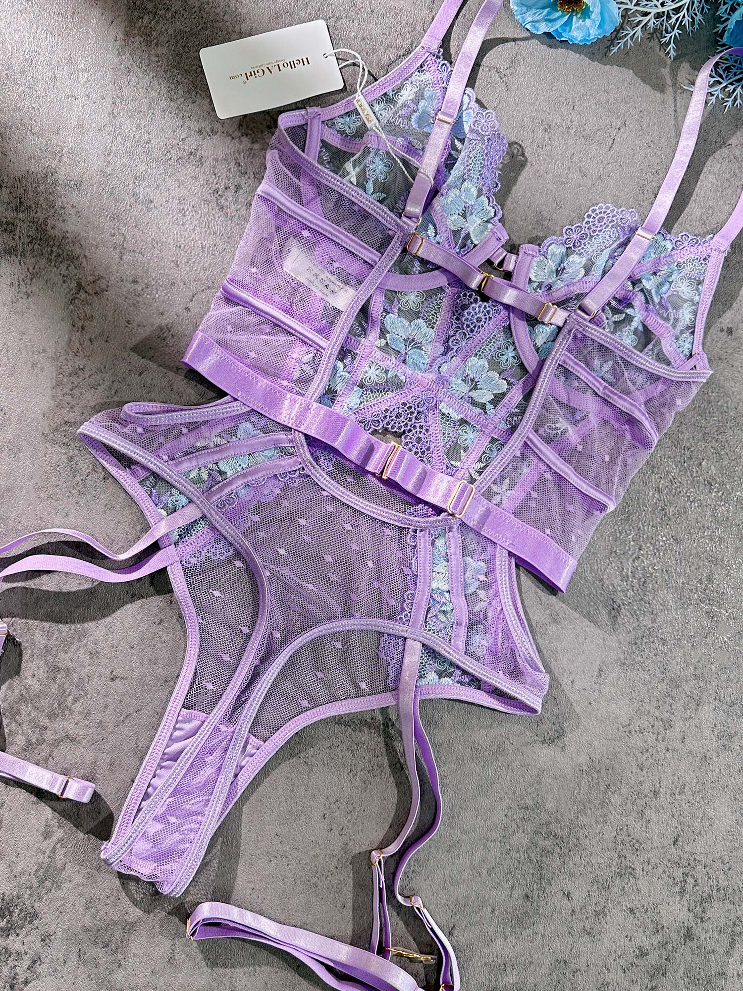 Lavender Blossom Embroidered French Inspired Bodysuit Hello.LA.Girl