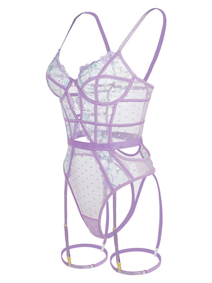 Lavender Blossom Embroidered French-Inspired Bodysuit Lingerie