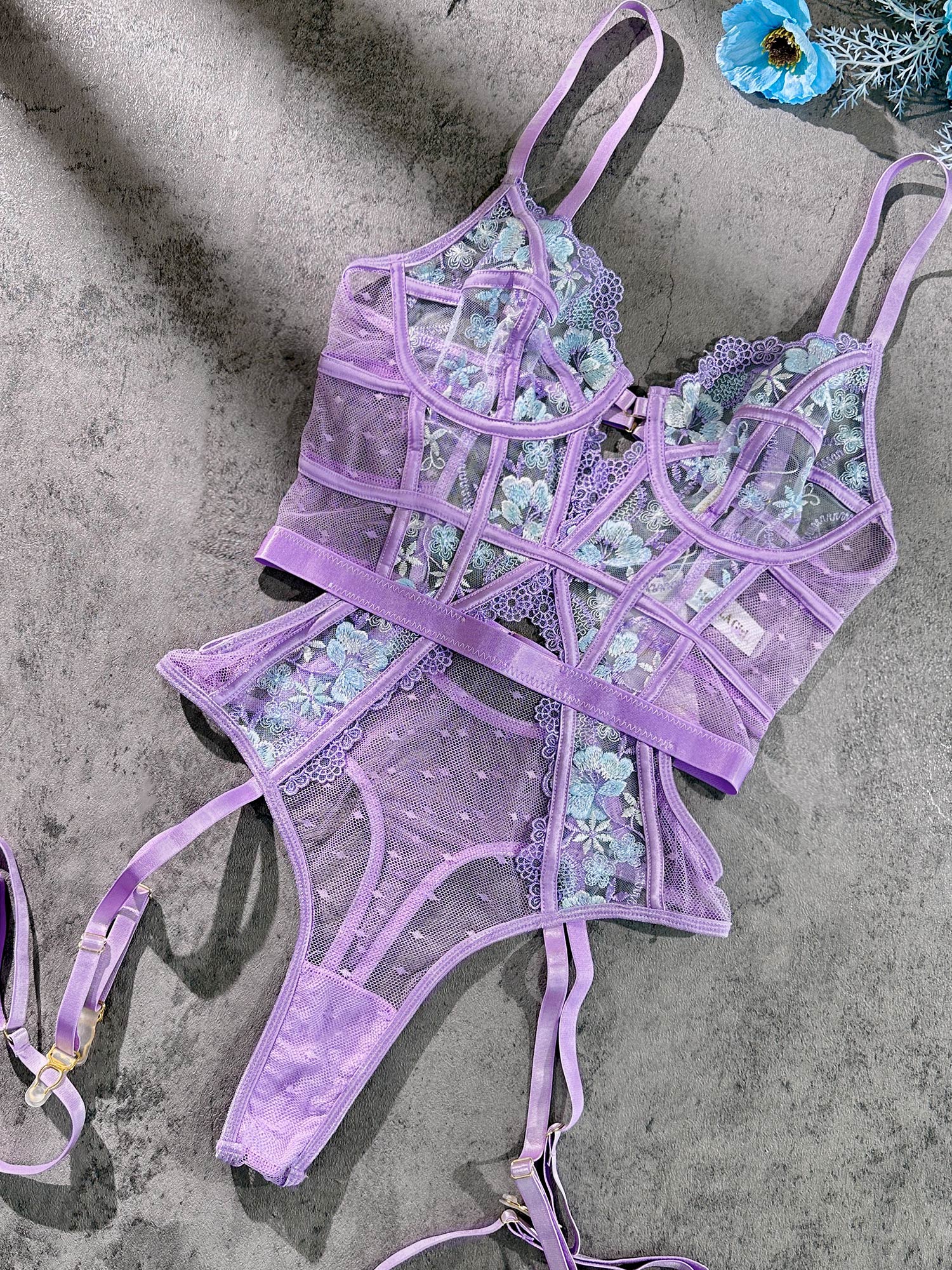 Lavender Blossom Embroidered French Inspired Bodysuit Hello.LA.Girl