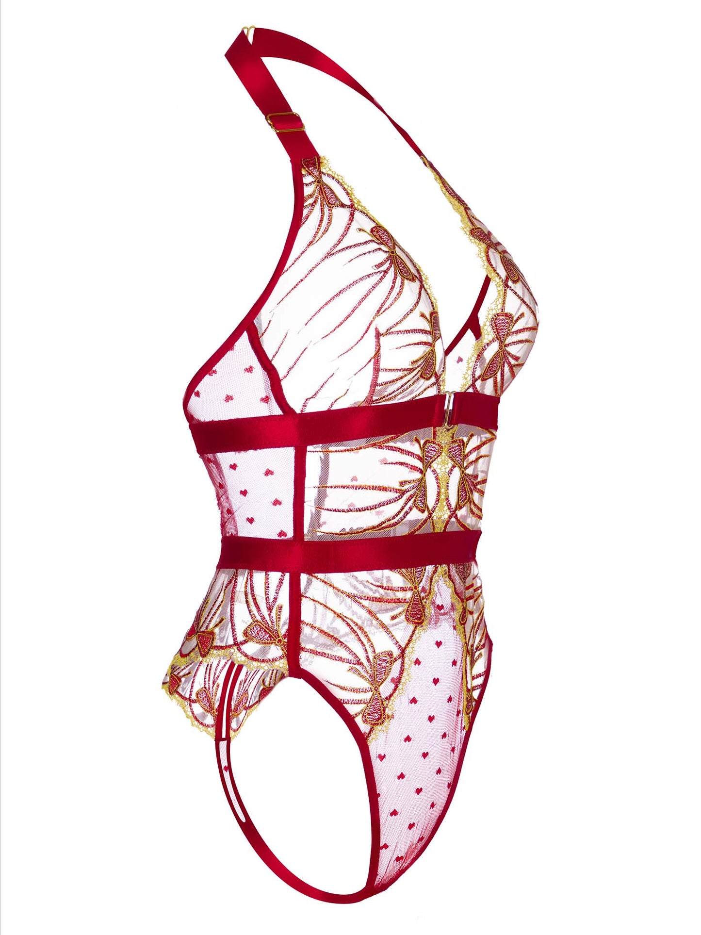 Festive Burgundy Bow Lace Bodysuit for Christmas Parties