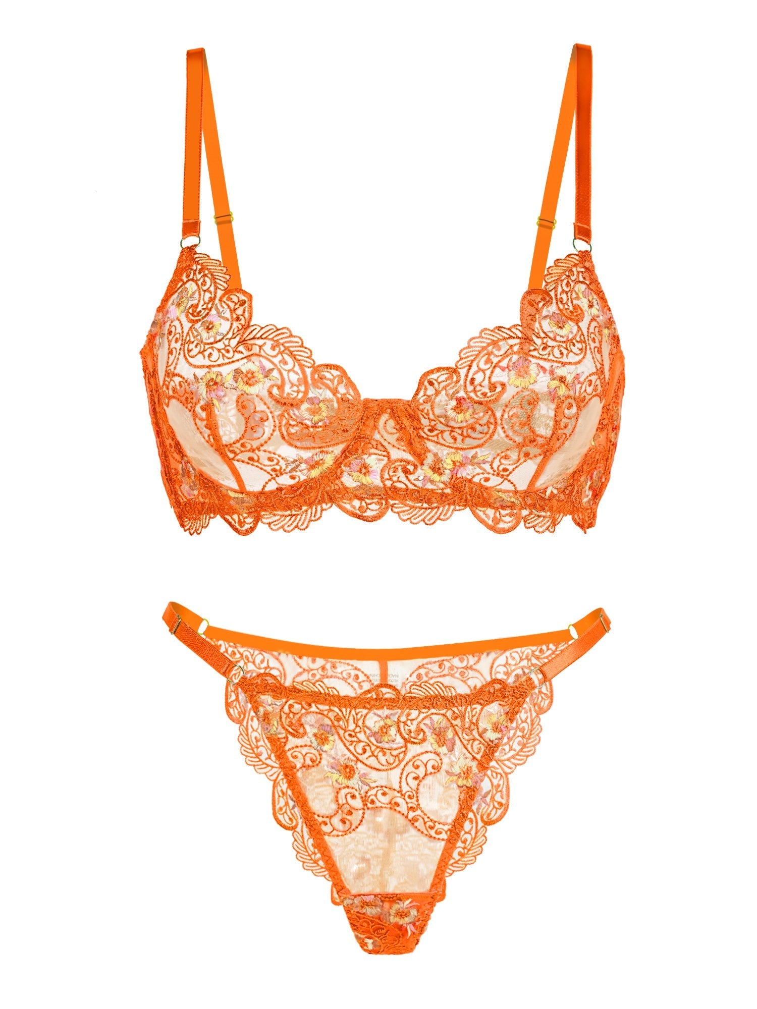 Orange Floral Embroidery Lingerie Set Hello.LA.Girl