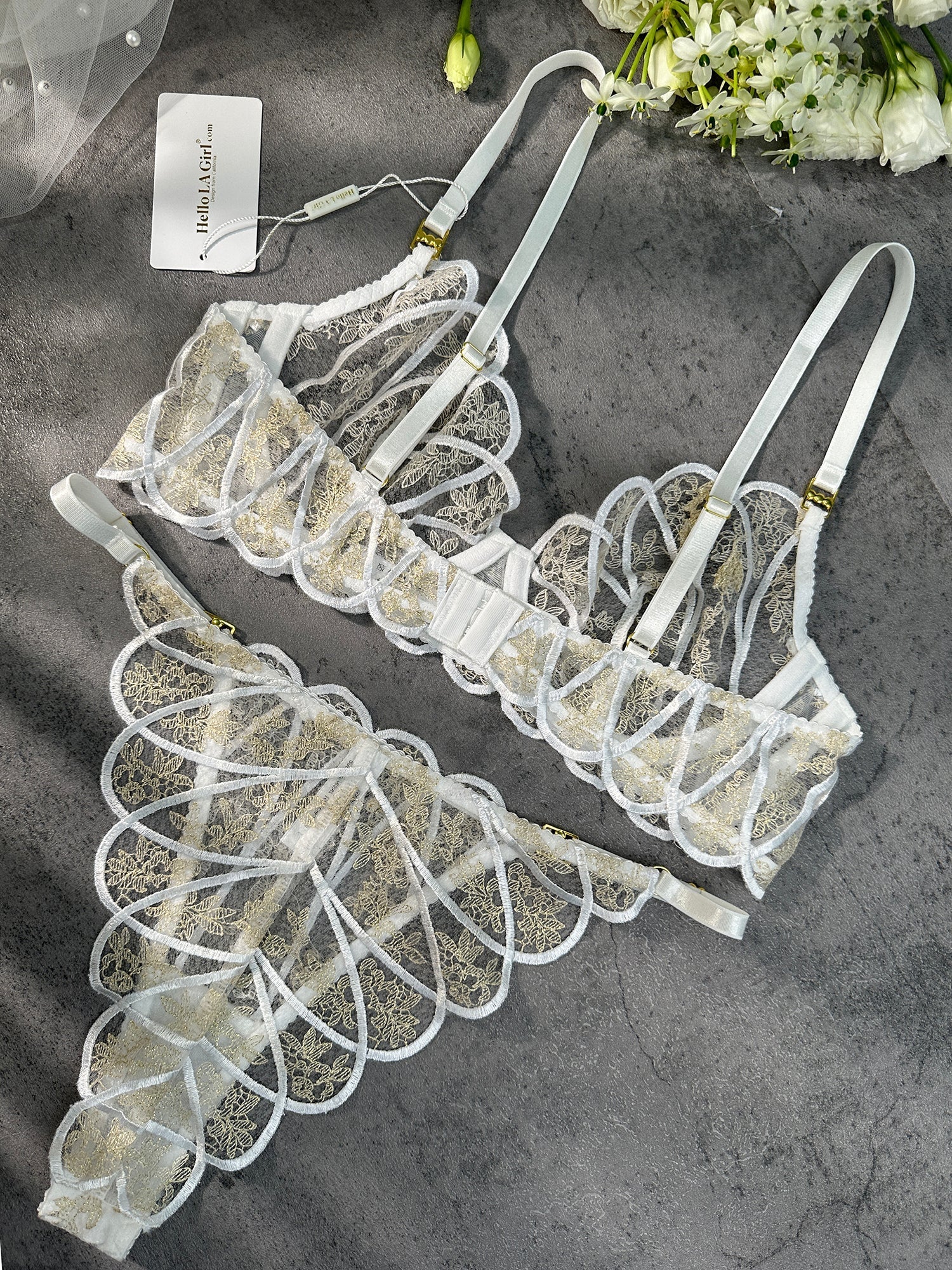 Heavenly Glow Radiance Luxe Satin Lingerie Set Embroidery Hello.LA.Girl