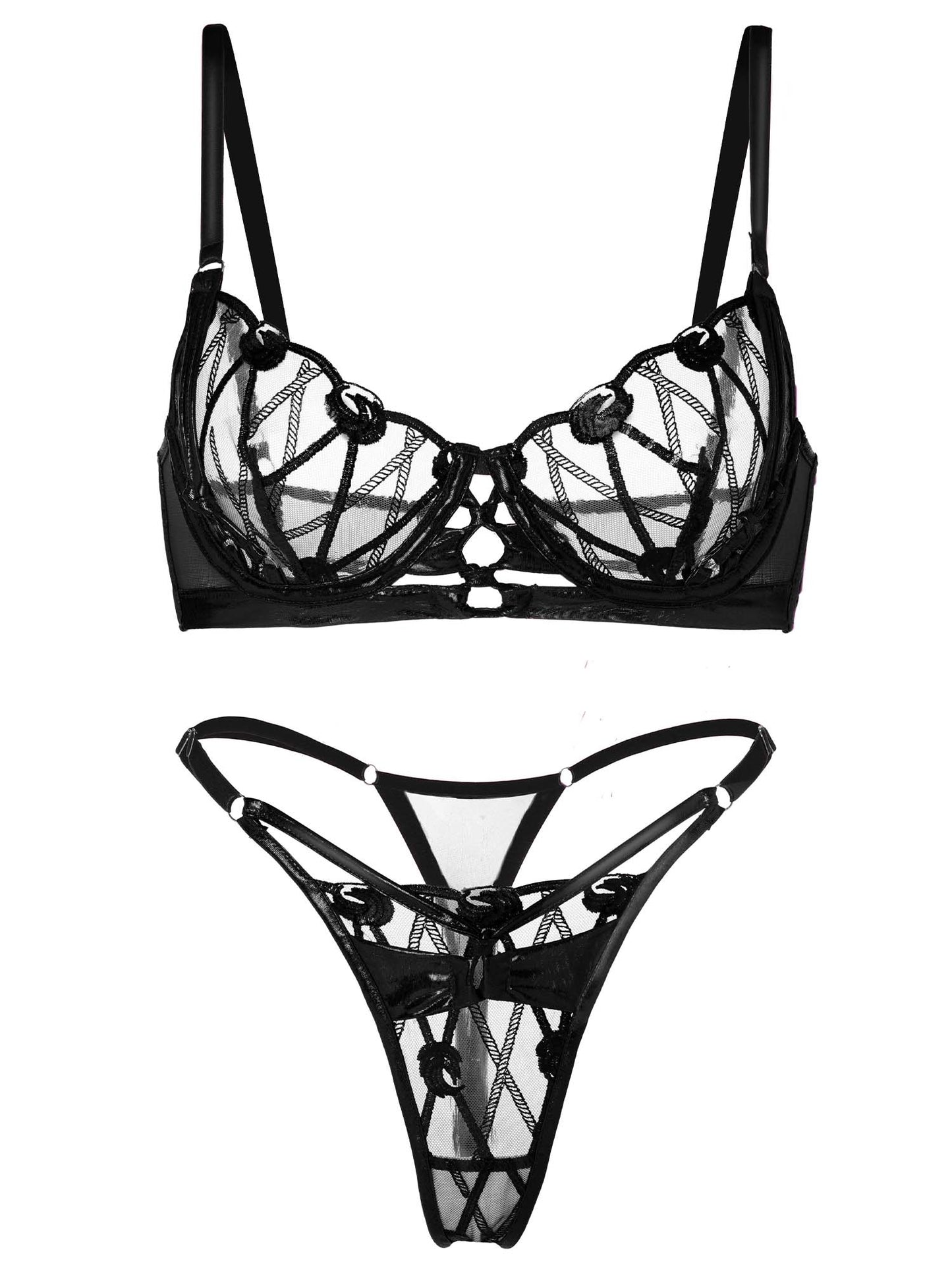 Exquisitely Crafted Midnight Black Lace Lingerie Set for Women