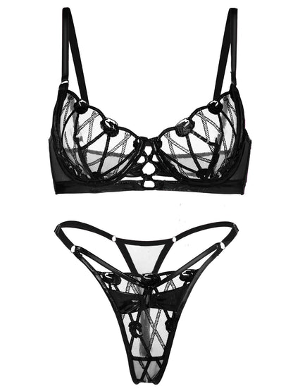 Exquisitely Crafted Midnight Black Lace Lingerie Set for Women